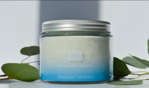 Close up image of post activity bathing salts in jar. 500g 